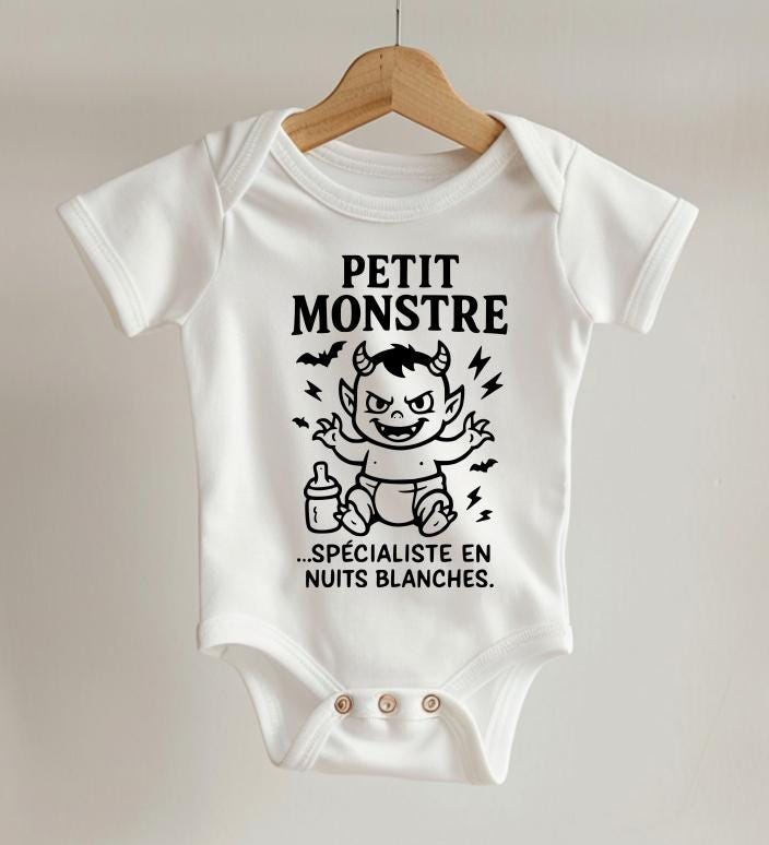 Body bébé humour – Cadeau naissance drôle – Body original "petit monstre" –Idée cadeau parents – Body coton personnalisé
