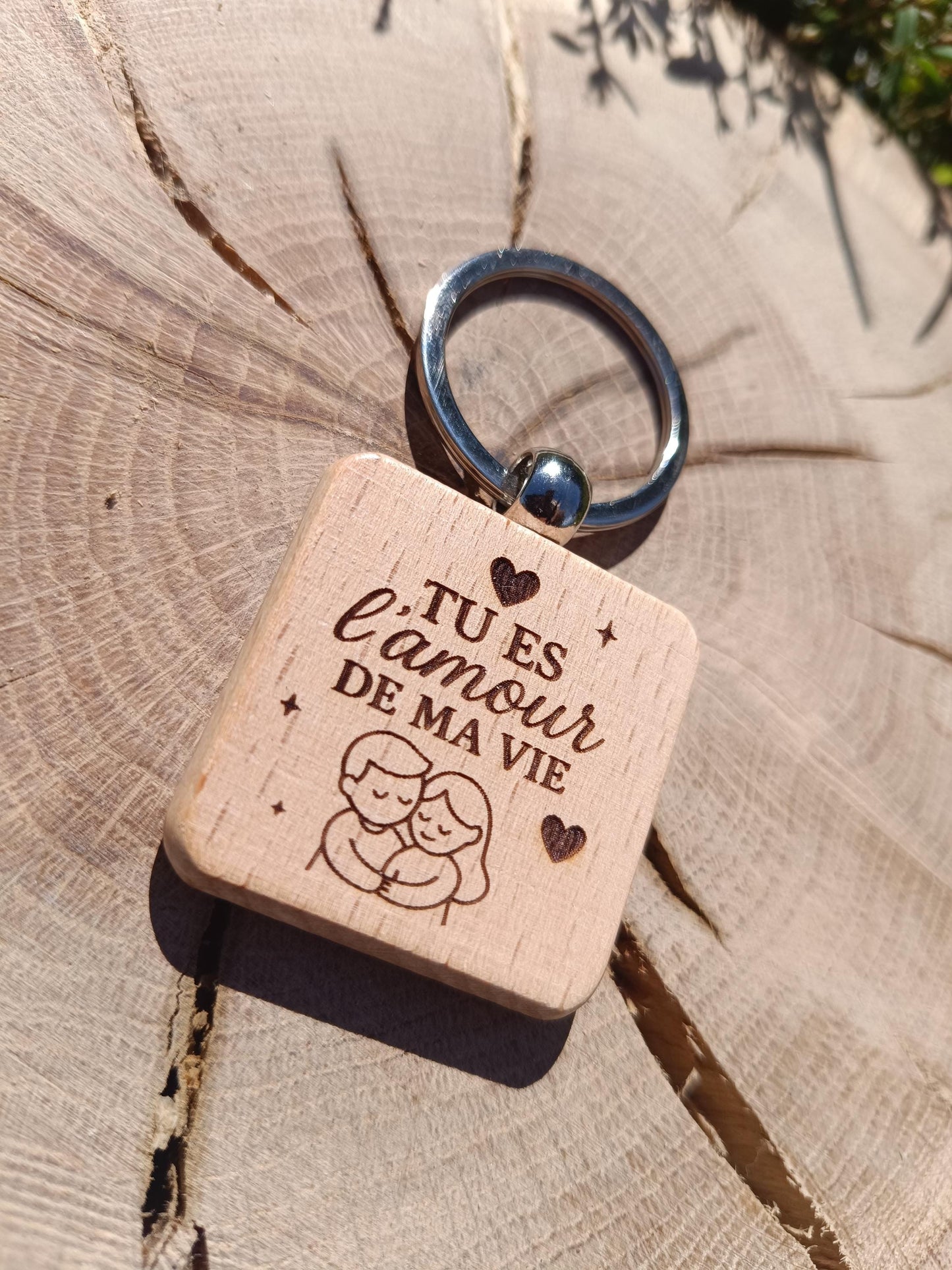 Porte clé en bois gravé, amour de ma vie, je t'aime maman, couple femme mari enfant, cadeau déclaration, fête des mères, cadeau anniversaire
