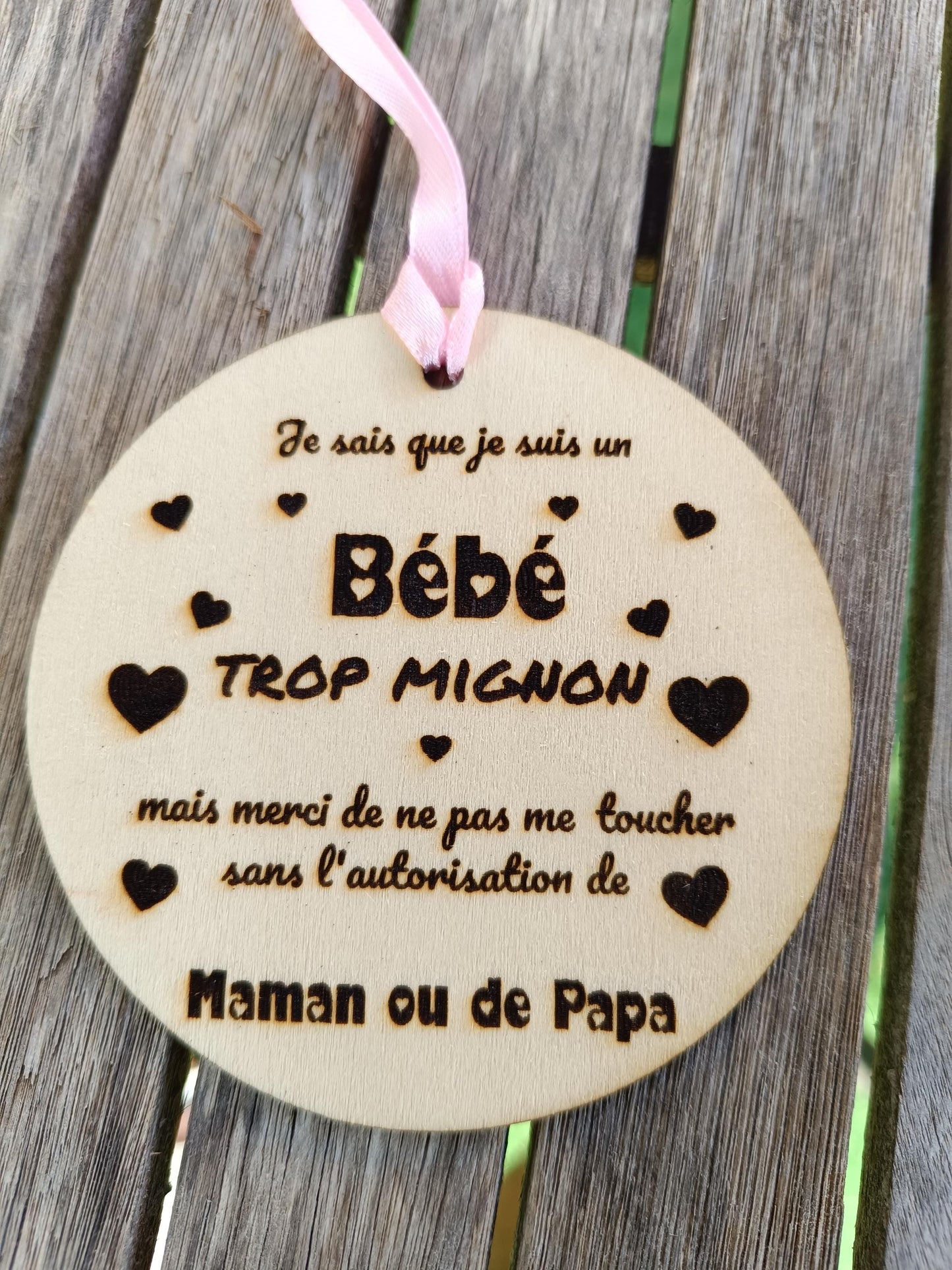 Pancarte de poussette, décoration de poussette, ne pas toucher le bébé, bijou panneau pendentif, médaillon landeau