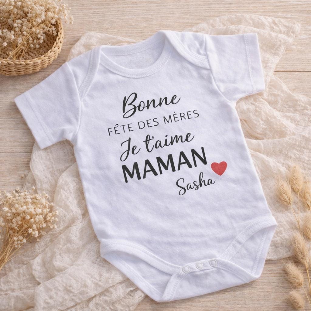 Body bébé & T-shirt Fête des Mères personnalisés | Texte et image au choix | Plusieurs langues disponibles | Cadeau maman original