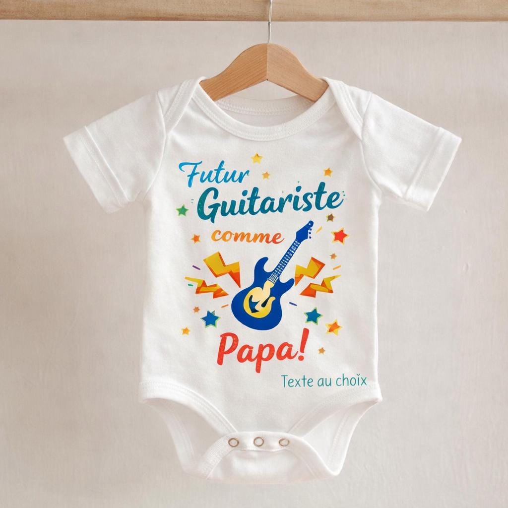 Body bébé futur guitariste comme papa, musique métal, body bébé personnalisé hard rock, idée cadeau futur papa, annonce de grossesse