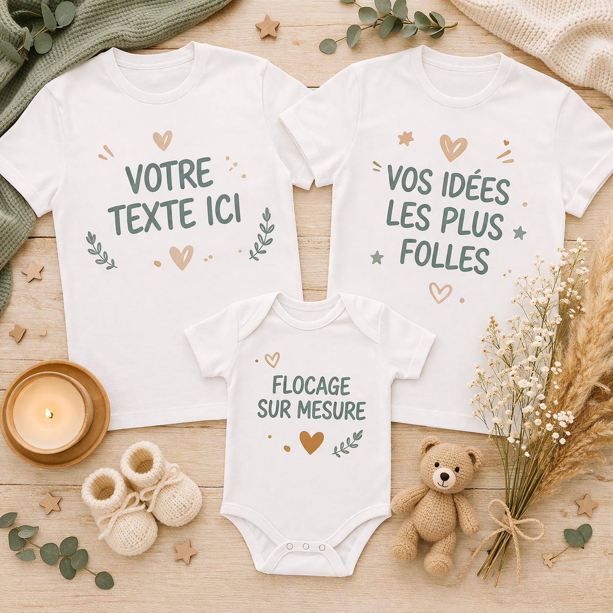 Tshirt assortis homme femme ou body bébé Papa Maman Friends, marraine, filleule, filleul, t-shirt vêtements assortis, texte au choix