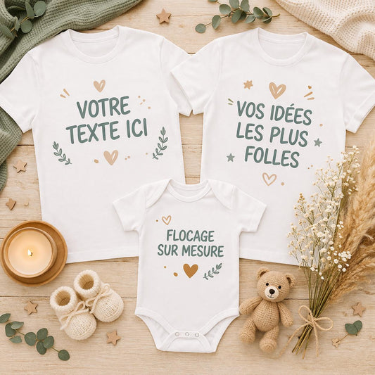 Tshirt assortis homme femme ou body bébé Papa Maman Friends, marraine, filleule, filleul, t-shirt vêtements assortis, texte au choix