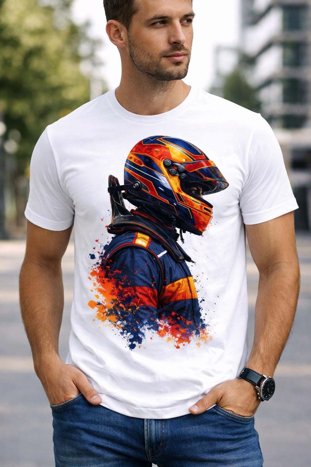 Tshirt Pilote de F1 Redbull, pilote avec son casque. Tshirt homme, fan de Formule 1
