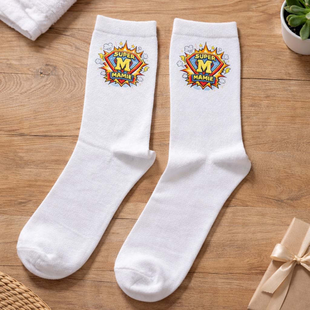 Chaussettes Super Mamie - Cadeau Original Fête des Grand-Mères - Humour Femme