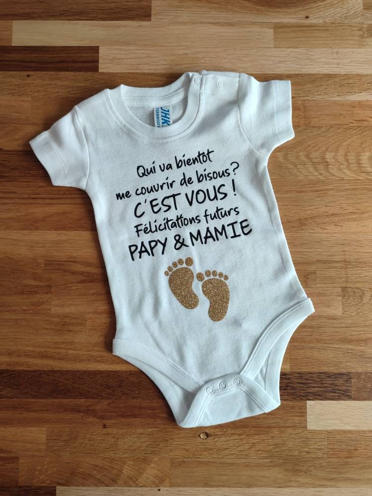 Body bébé annonce grossesse Papy Mamie – Idée annonce grands-parents – Body naissance original personnalisé – Cadeau futur papi mamie