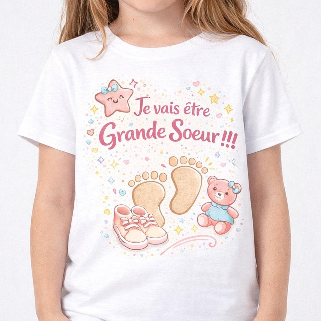 T-shirt enfant annonce grossesse – Je vais être Grande Sœur – Tee shirt enfant future sœur – Cadeau annonce famille