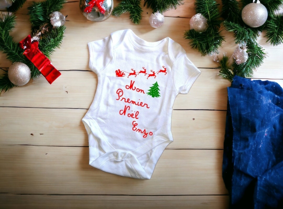 Personalized Baby Bodysuit First Christmas Birth Announcement Custom Message Onesie Gift
