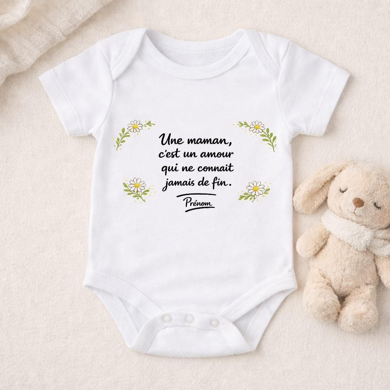 Body Bébé Personnalisé poème avec fleurs. Bonne fête Maman, fête des mères, amour