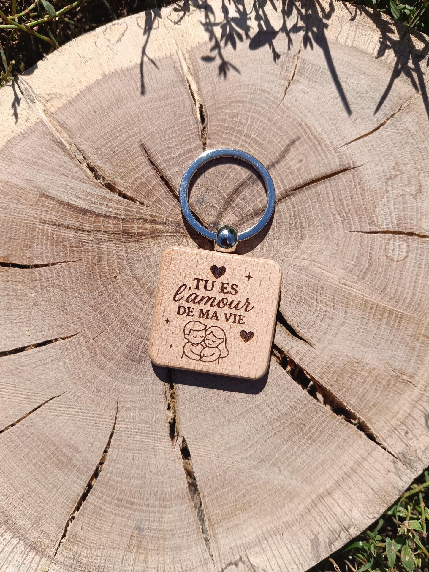 Porte clé en bois gravé, amour de ma vie, je t'aime maman, couple femme mari enfant, cadeau déclaration, fête des mères, cadeau anniversaire