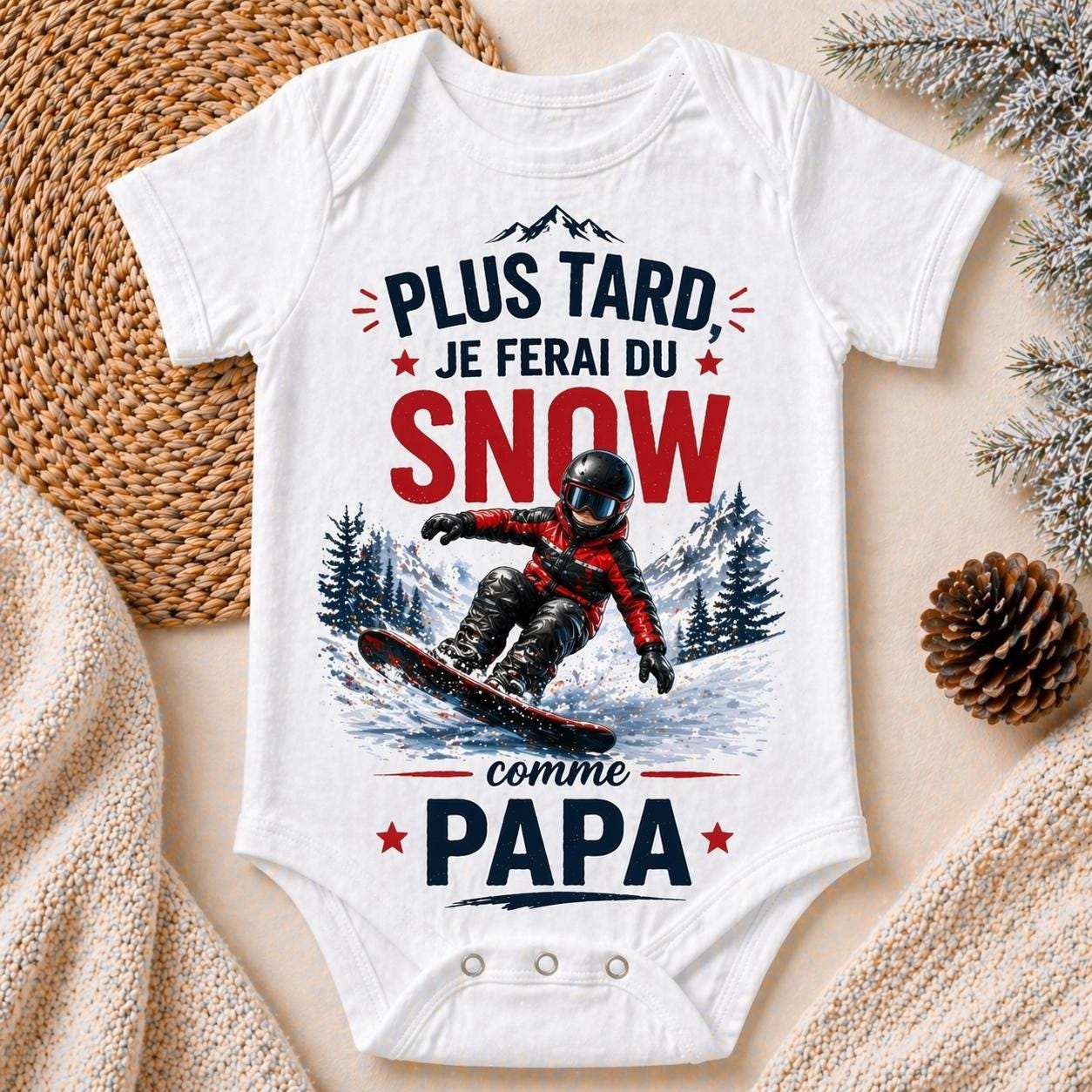 Body bébé snow snowboard comme papa – Cadeau naissance original – Body bébé humour – Idée cadeau papa – Bébé pilote – Body personnalisé
