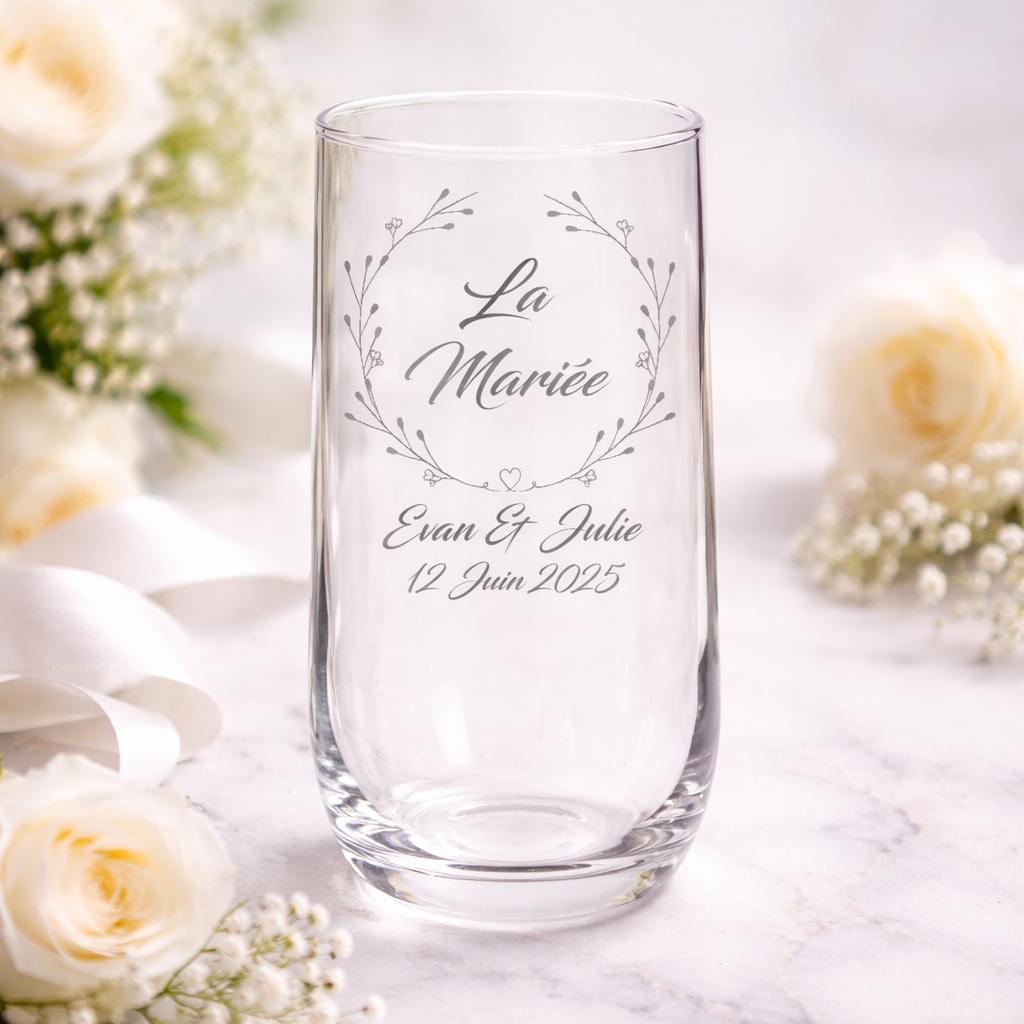 Verre gravé avec prénom, personnalisé, gravure sur verre, cadeau invités mariage mariés baptême EVG evjf, le marié, la mariée