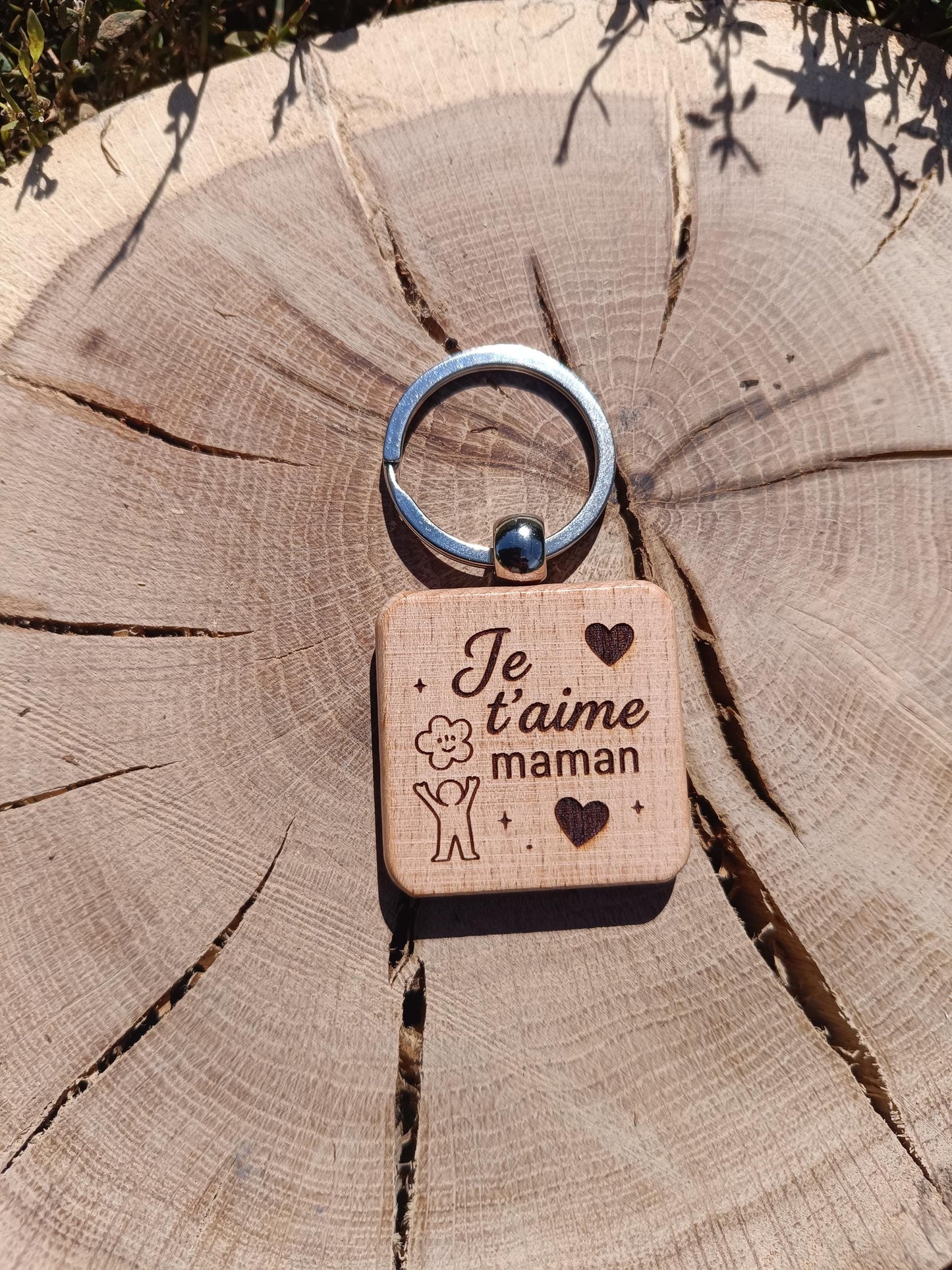 Porte clé en bois gravé, je t'aime maman, couple famille cadeau déclaration, fête des mères, cadeau anniversaire