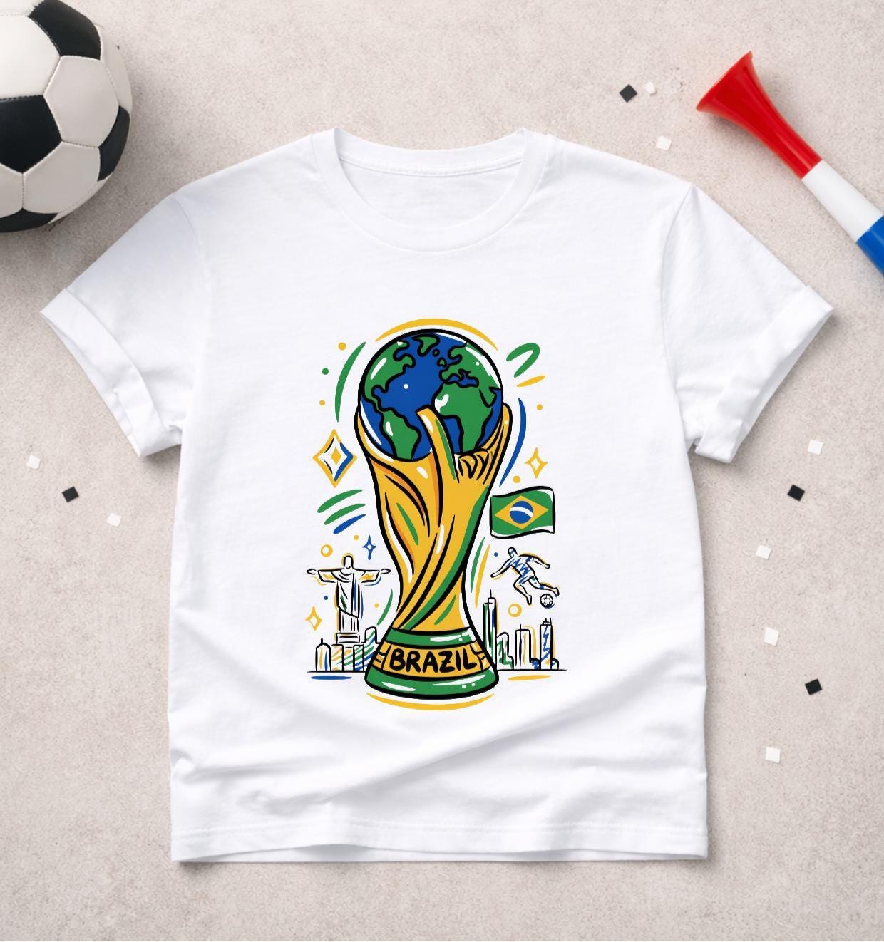 T-shirt adulte ou enfant ou body bébé Coupe du Monde 2026 foot Brésil