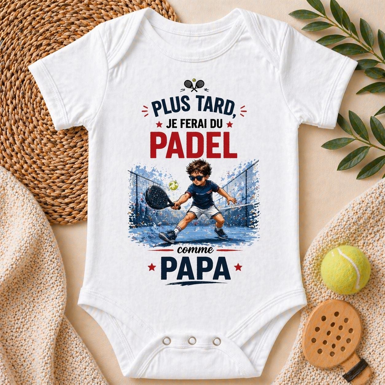Body bébé joueur de padel comme papa – Cadeau naissance original – Body bébé humour – Idée cadeau papa – Bébé pilote – Body personnalisé