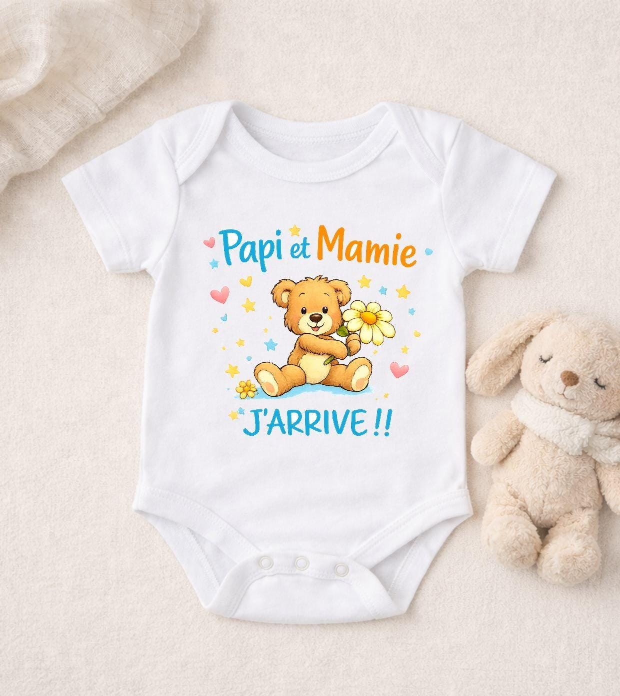 Body bébé pour annonce de grossesse, papi et mamie j'arrive, petit nounours enfant bébé, idée cadeau futur grands parents