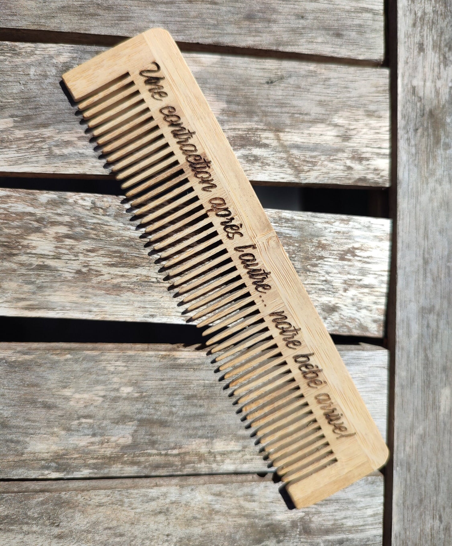 Peigne d'accouchement sans douleur gravé avec mantra sans péridurale détournement douleur, peigne en bois chaque contraction bambou