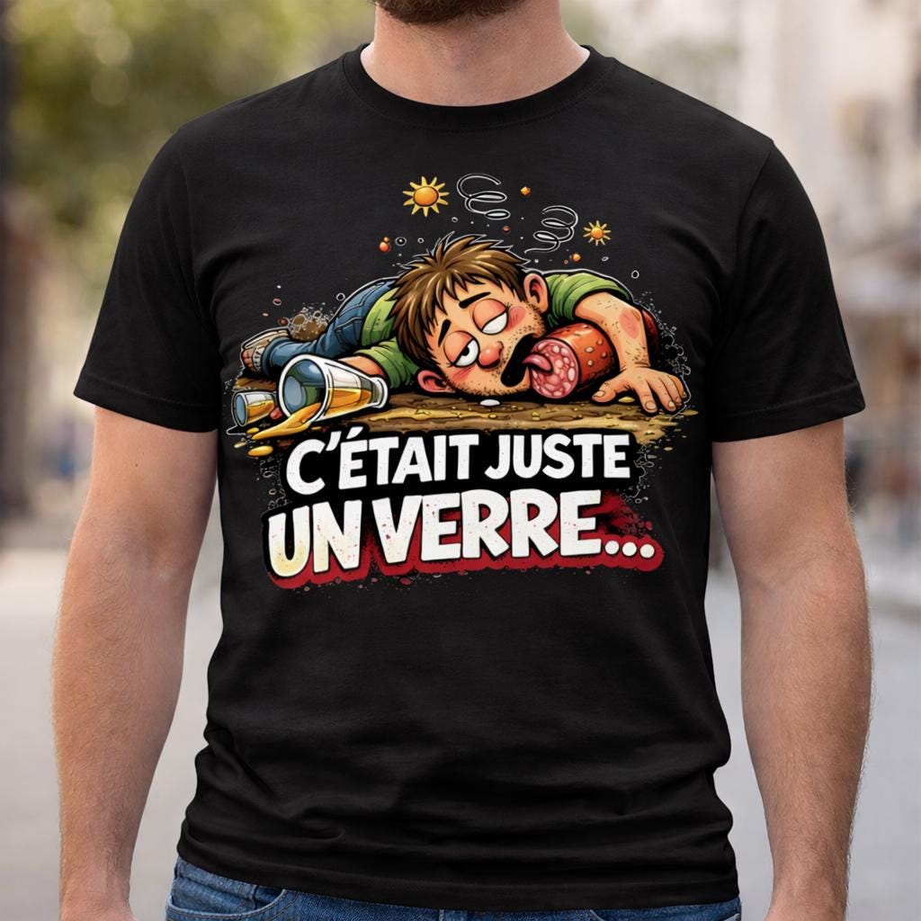 T-shirt humour apéro homme | C'était juste un verre | Cadeau drôle alcool | Tee-shirt humour français