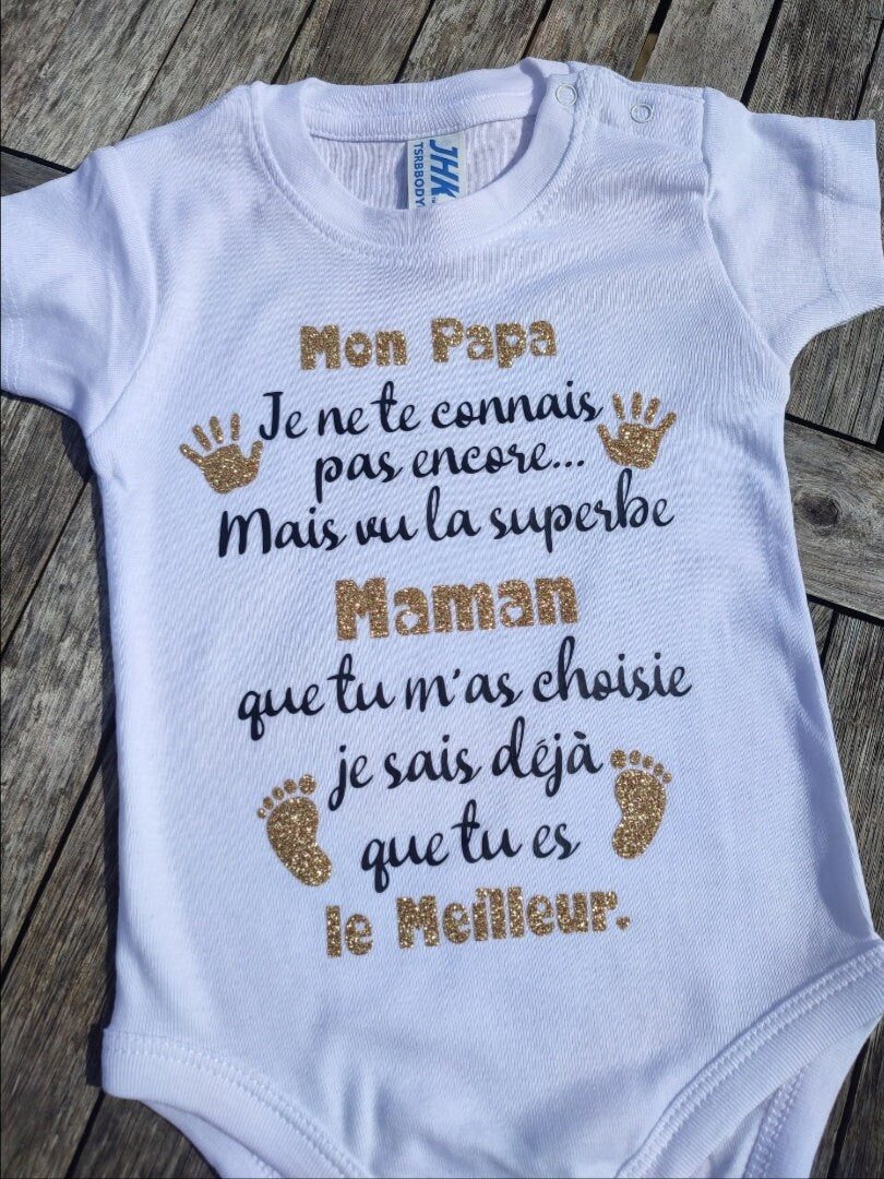 Body bébé annonce de naissance et grossesse à Papa Papi Mamie Tonton Tata Parrain, liste de naissance, bébé arrive, surprise, idée cadeau