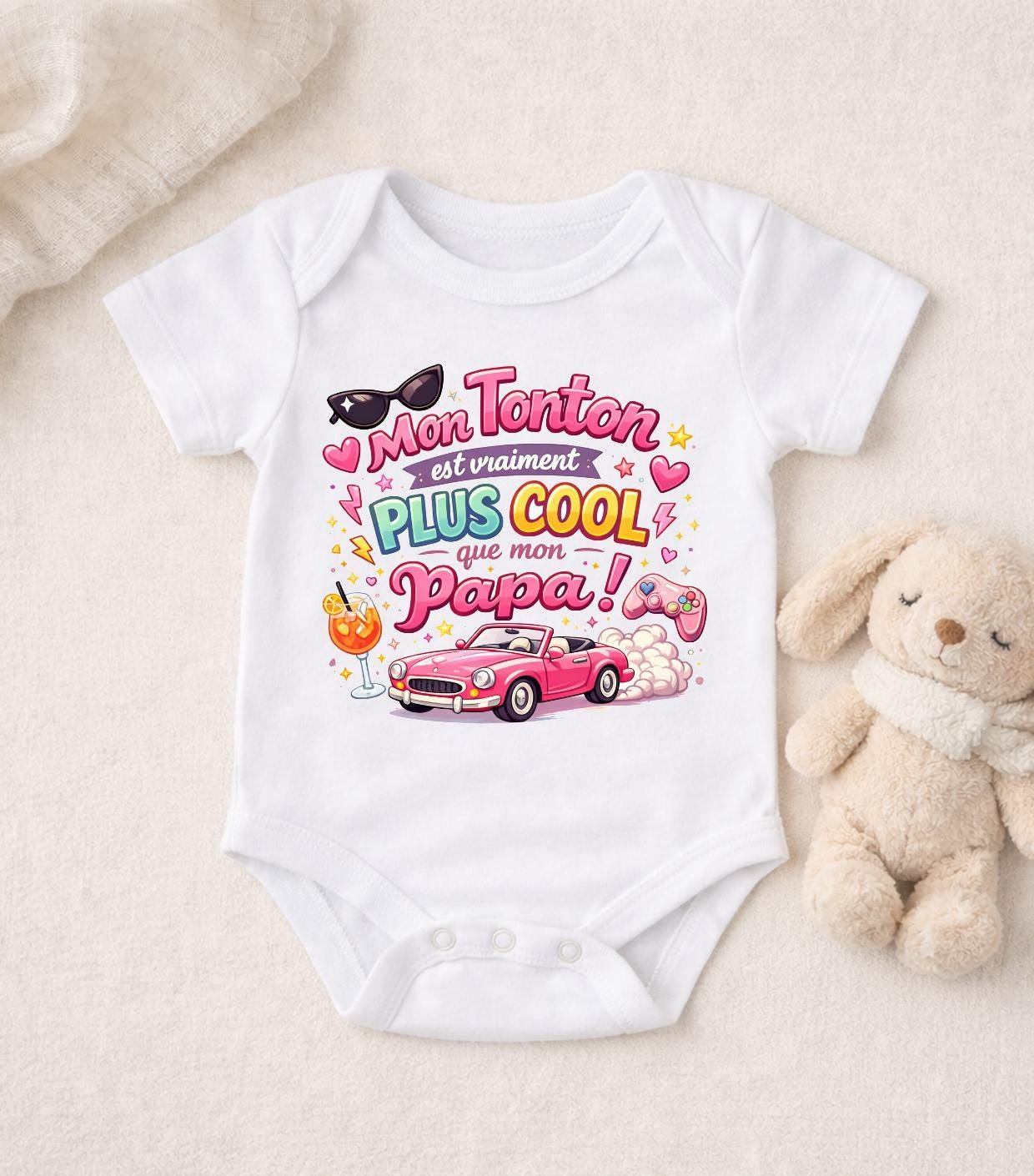 Body bébé ou tshirt enfant humour – Mon tonton est plus cool que mon papa – Body bébé drôle – Cadeau naissance original – Tonton cool