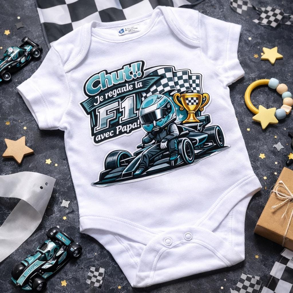 Body bébé F1 – Chut! Je regarde la F1 avec Papa! version Mercedes Russel