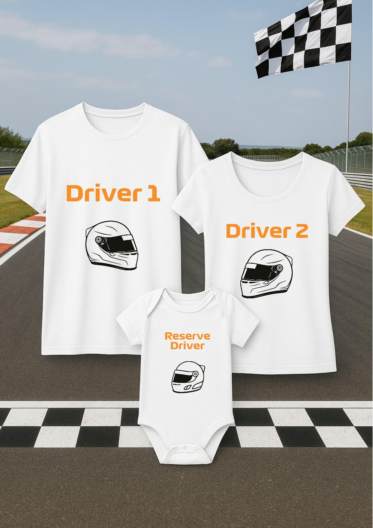 Tshirt adulte homme et femme et body bébé assorti, lot tshirt et body Formule 1, F1, pilote 1, 2, 3, casque de f1, F1 helmet, Ferrari
