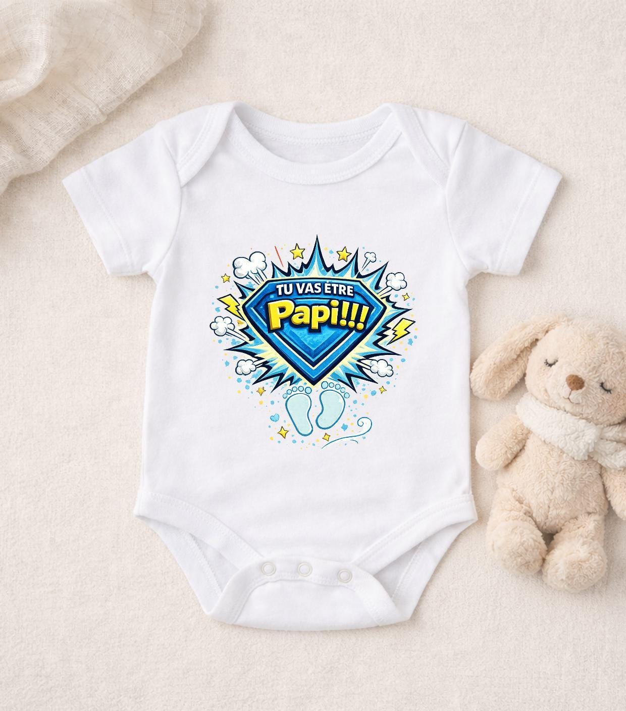 Body bébé annonce grossesse – Tu vas être Papi design Superman Super Papi – Body bébé annonce future naissance – Cadeau annonce famille