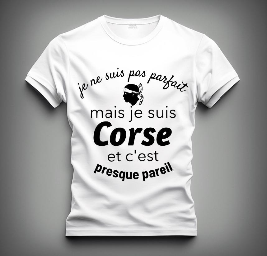 T-shirt homme, humour, corse, tête de maure, je ne suis pas parfait, corsica, idée cadeau homme corse