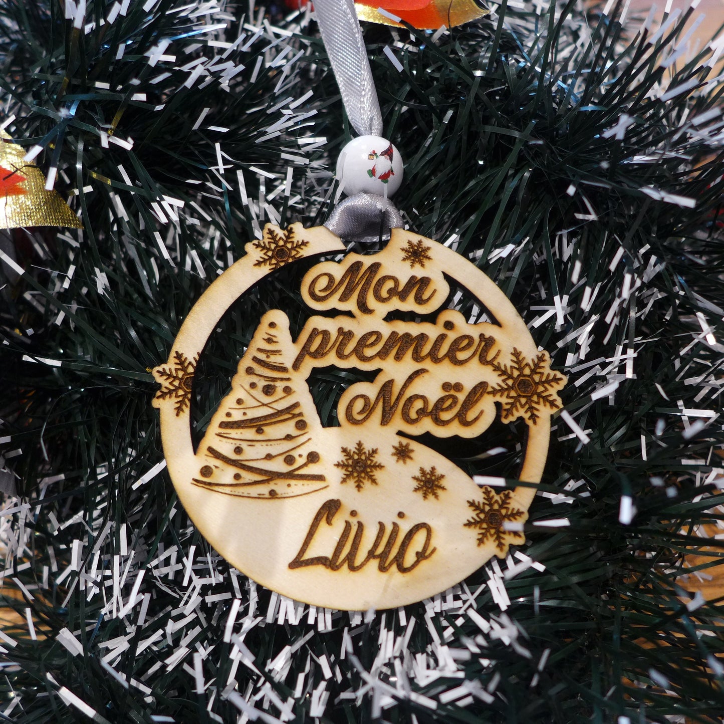 Ornement sapin de Noël en bois, mon premier noël, déco de Noël personnalisée avec prénom, arbre de Noël, boule de noël, décoration fêtes