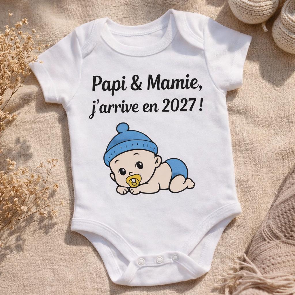 Body annonce grossesse / annonce grossesse / body pour papi et mamie / body personnalisé futur grands parents / j'arrive en 2027