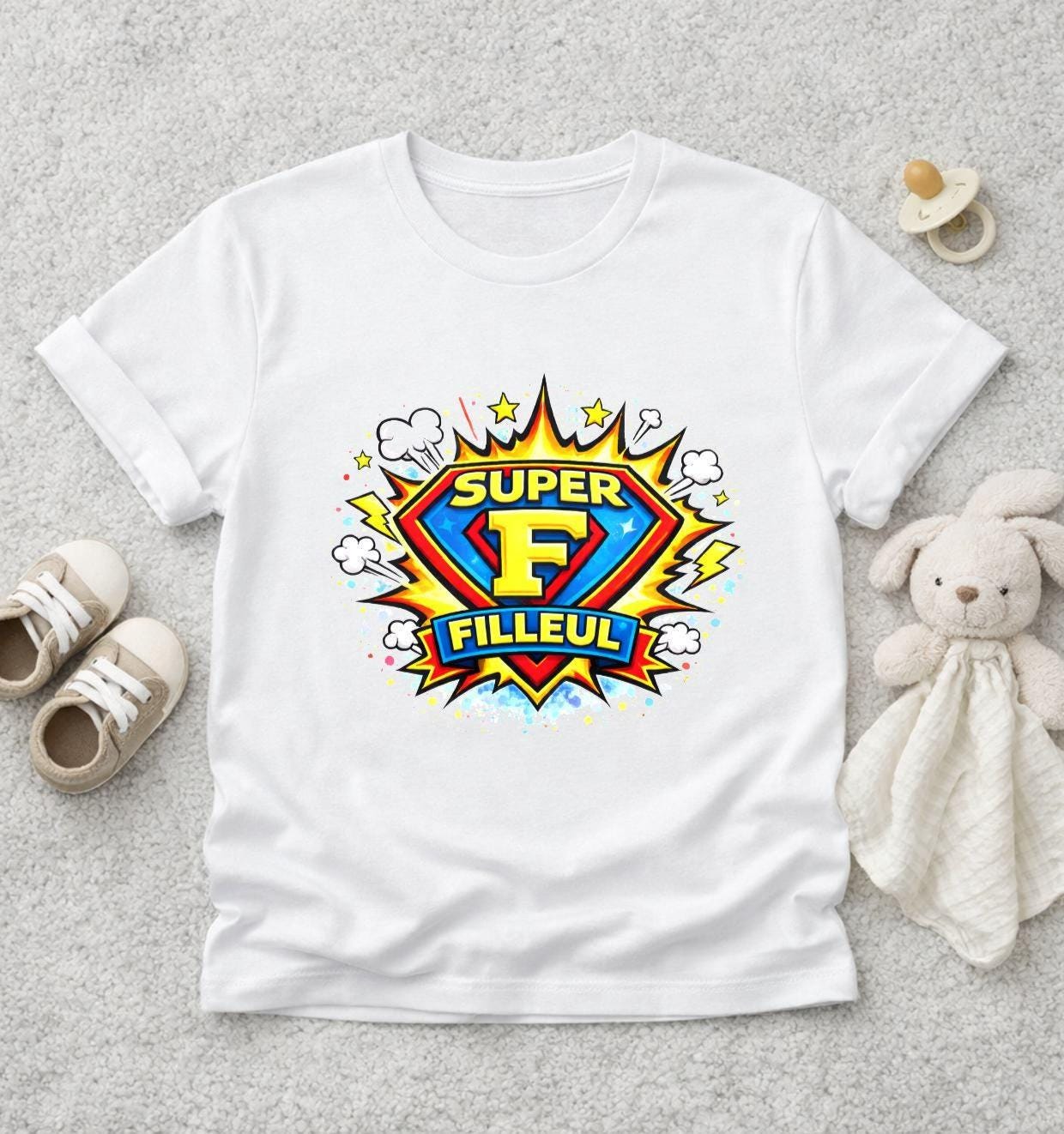 Super Filleul – T-shirt adulte, enfant ou body bébé – Cadeau original DTF  – Annonce famille super héros - BD Comics Superman Spiderman