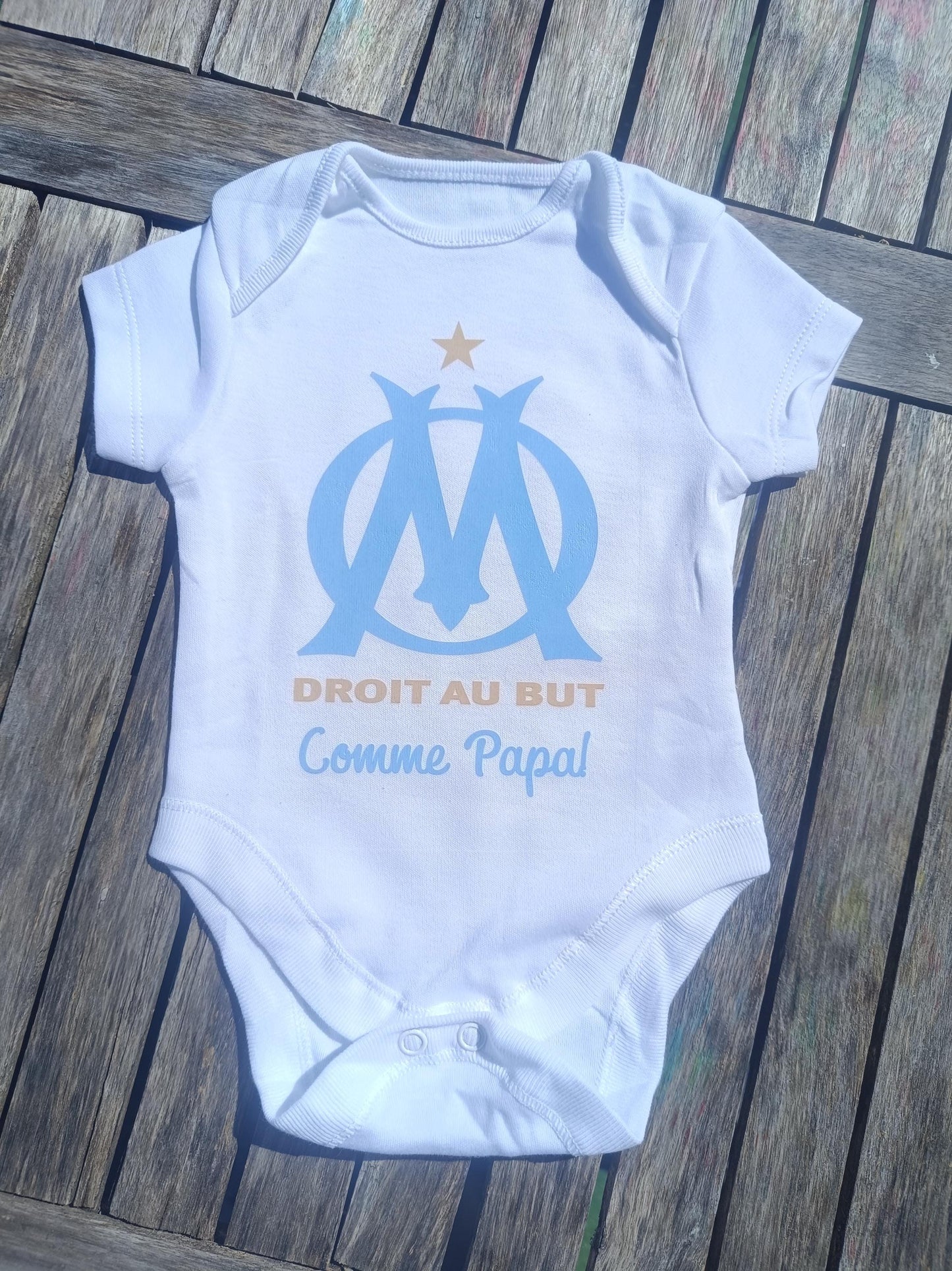 Body bébé OM Droit au But, comme Papa, cadeau naissance Olympique de Marseille, OM93, foot Ligue 1