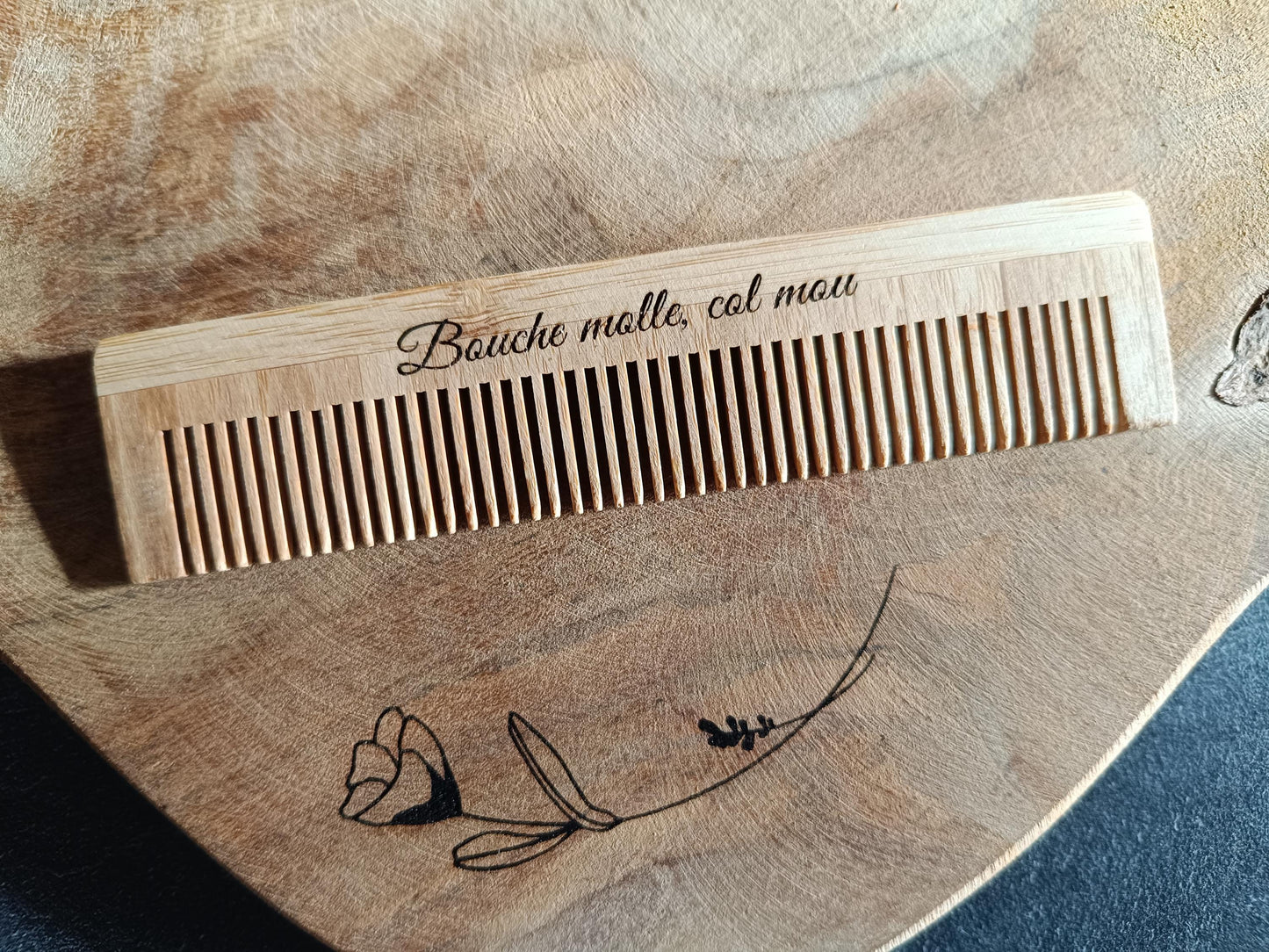 Peigne en bois de bambou gravé avec mantra pour un accouchement sans douleur sans péridurale, accouchement naturel