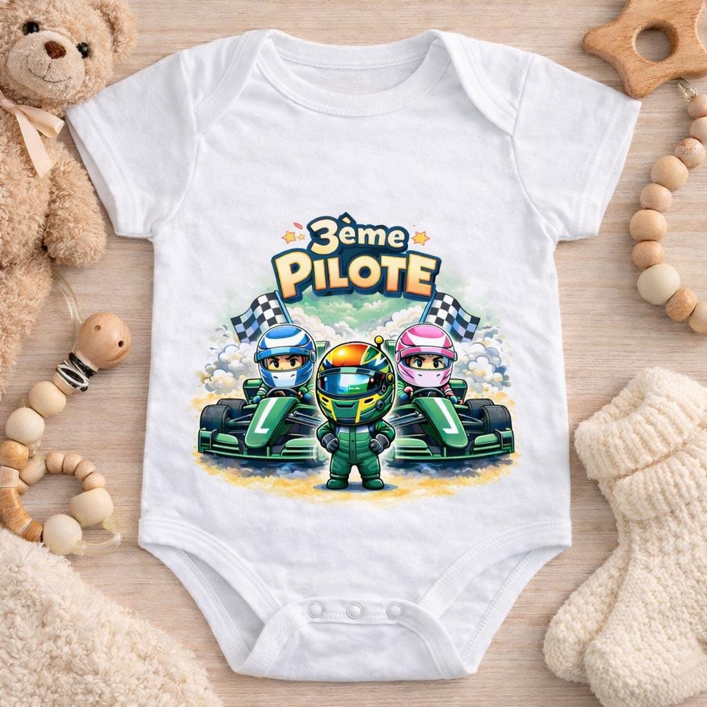 Body bébé “3ème Pilote” – Thème F1 Aston Martin Alonso Annonce grossesse originale – Cadeau futur papa & maman fans de Formule 1