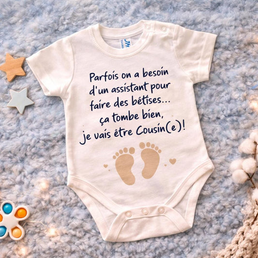 Body bébé annonce grossesse cousin, je vais être cousin(e), body humoristique bébé, idée annonce famille 2027, cadeau naissance