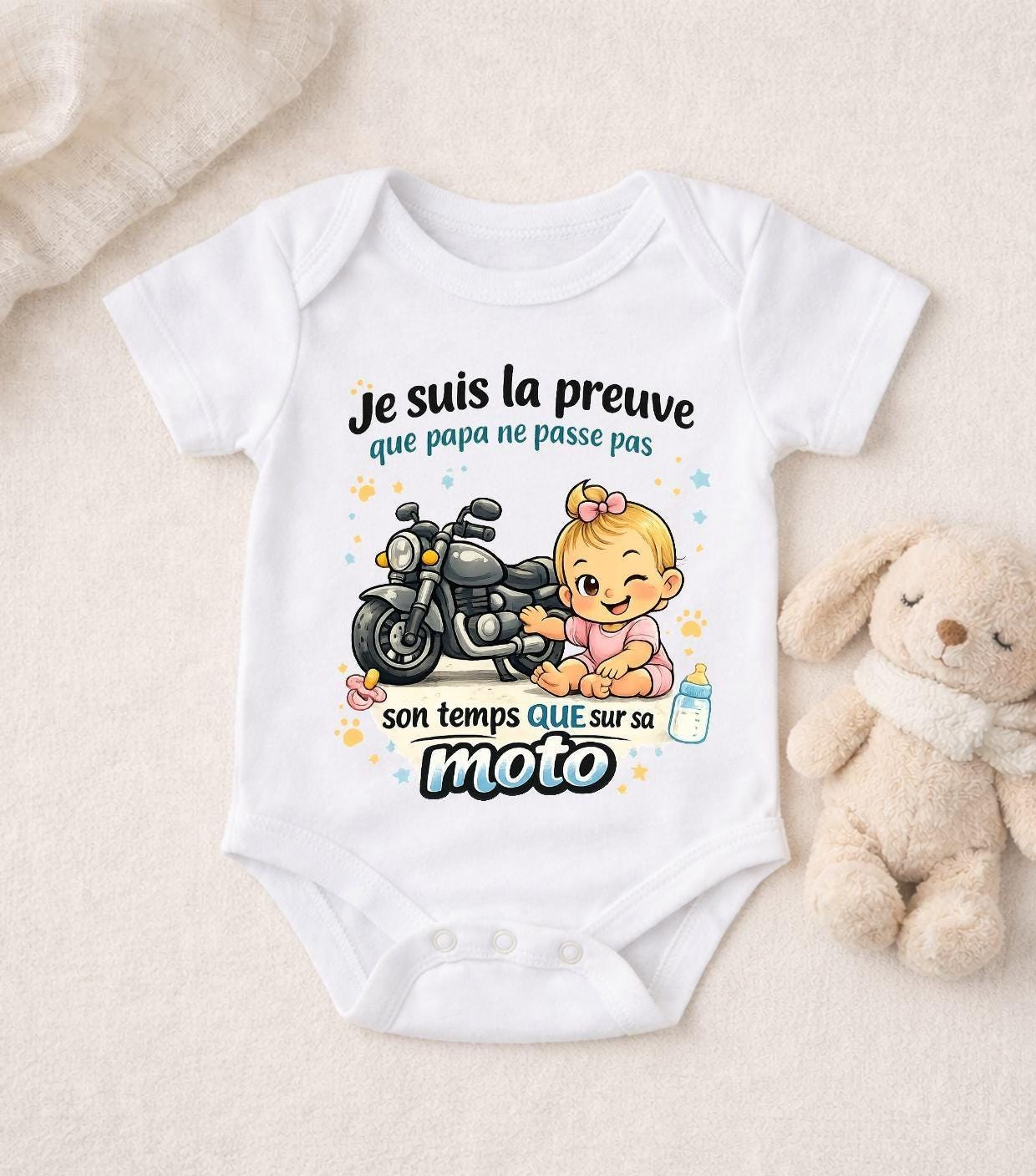 Body bébé humour papa motard – Cadeau naissance original – Bébé fille clin d’œil moto – Body bébé drôle papa moto