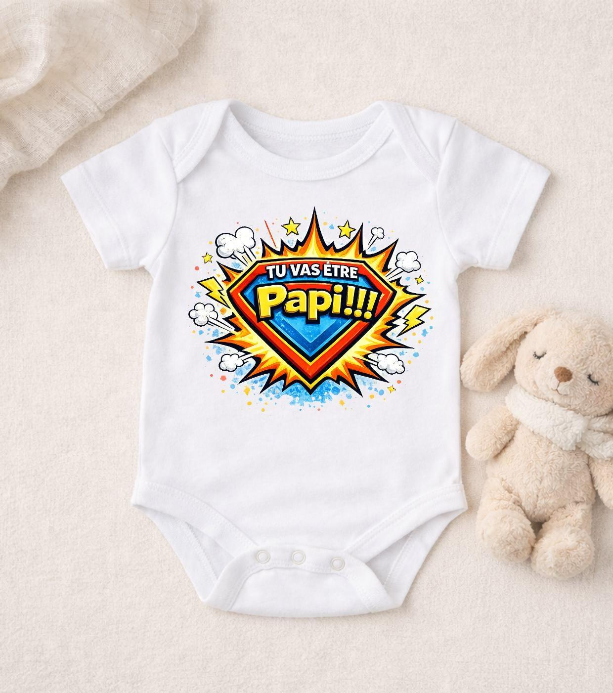 Body bébé annonce grossesse – Tu vas être Papi design Superman comic Super Papi  Body bébé annonce future naissance – Cadeau annonce famille