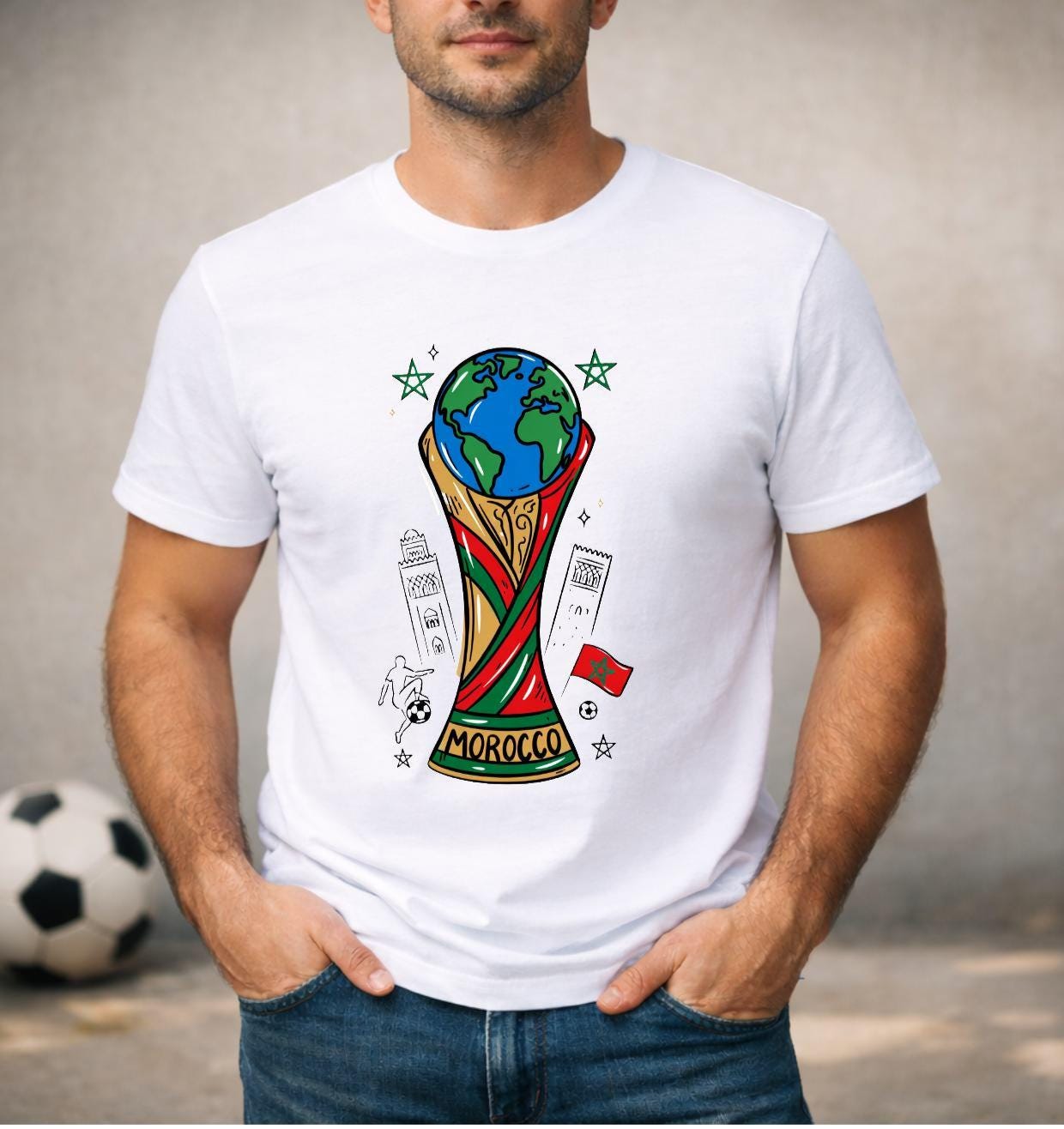T-shirt adulte ou enfant ou body bébé Coupe du Monde 2026 foot Maroc