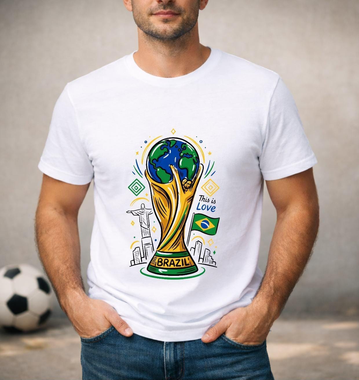 T-shirt adulte ou enfant ou body bébé Coupe du Monde 2026 foot Brésil