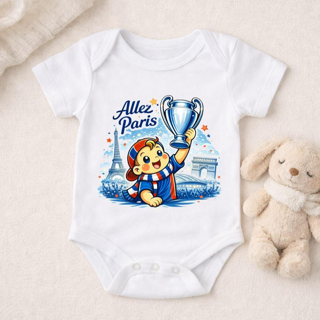 Baby Football Supporter Bodysuit - Proud Parisian Born - Newborn Soccer Gift Onesie DTF Print