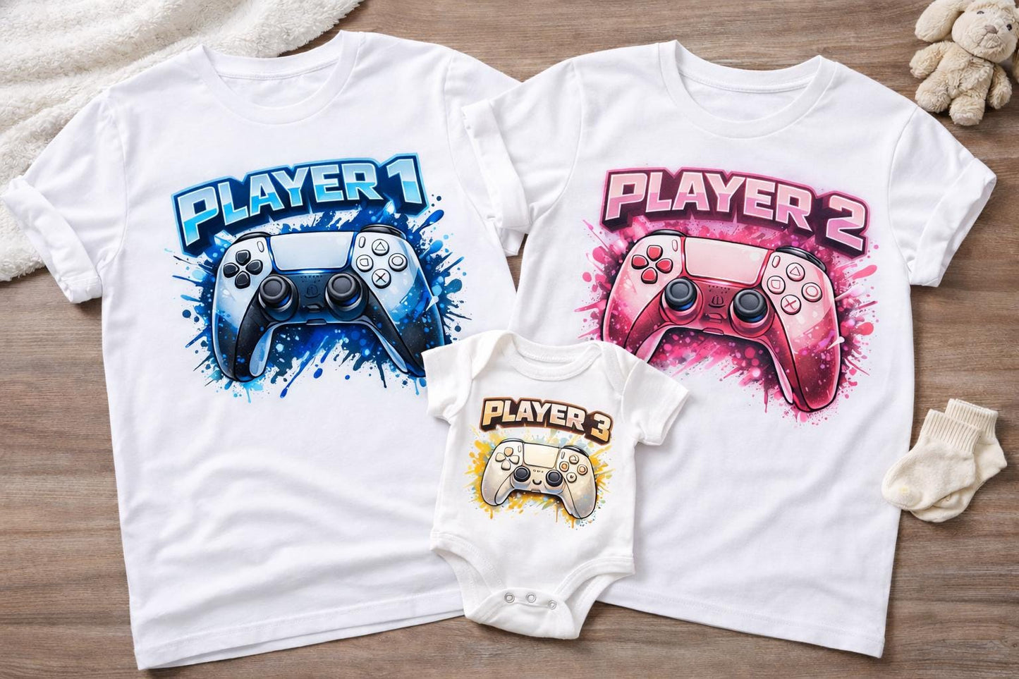 Matching Gaming T-Shirts for Adults & Baby Onesie Set - Gamer Family Apparel Controller Design PlayStation Streamer Gift