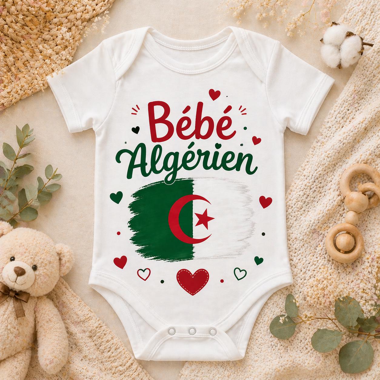 Body bébé personnalisé algérien avec drapeau | Body naissance personnalisé | Cadeau bébé original | Tunisie Algérie Maroc Espagne Portugal