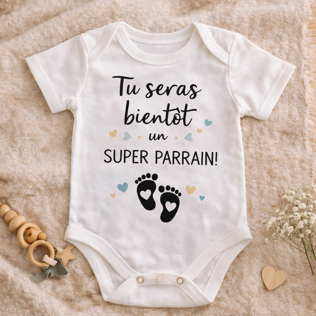 Body Bébé Humour – Annonce de Grossesse au Futur Parrain