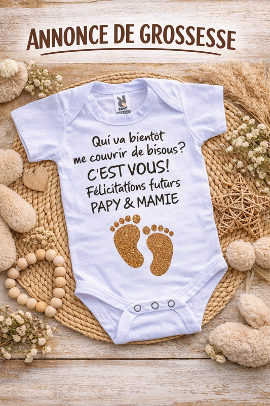 Body Bébé Humour – Annonce de Grossesse à Papi et Mamie