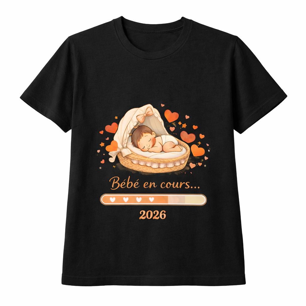 Tshirt femme imprimé, Bébé en cours, future maman, annonce de grossesse femme enceinte, bébé en cours, barre de chargement, tshirt grossesse