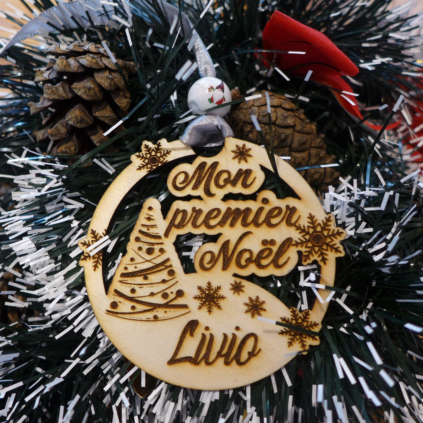 Ornement sapin de Noël en bois, mon premier noël, déco de Noël personnalisée avec prénom, arbre de Noël, boule de noël, décoration fêtes
