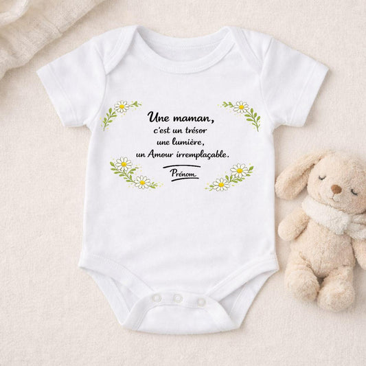 Body Bébé Personnalisé poème avec fleurs. Bonne fête Maman, fête des mères, amour