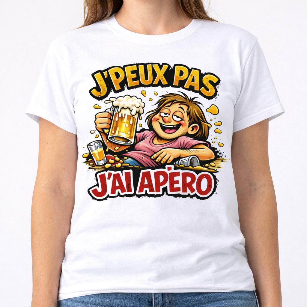 T-shirt humour apéro homme | Je peux pas, j'ai apéro | Cadeau drôle alcool | Tee-shirt humour français