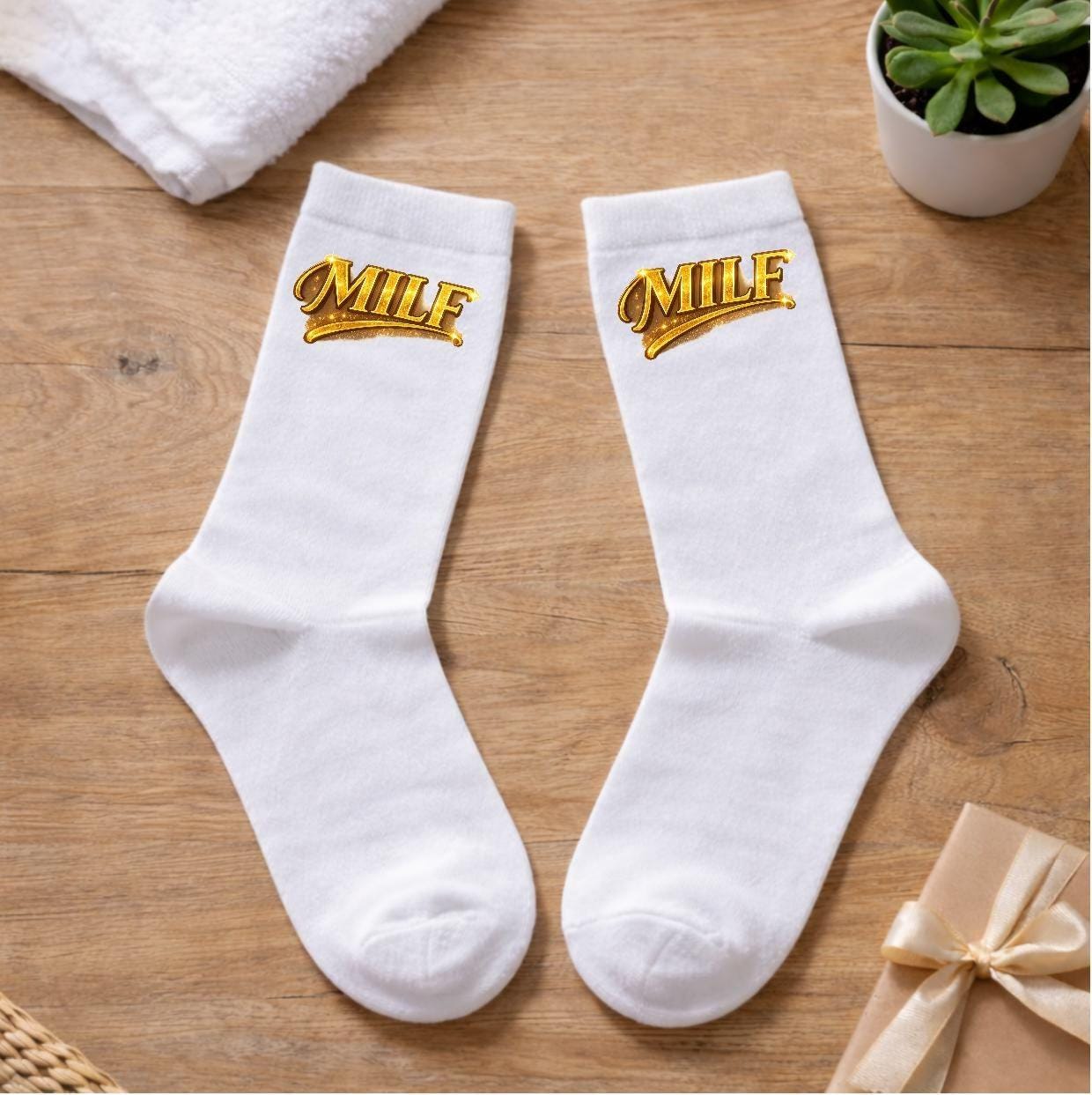 Paire de chaussettes imprimées à la mode, chaussettes à paillettes, design au choix, texte personnalisé et personnalisable
