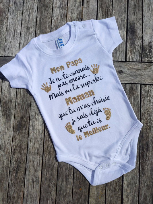 Body bébé annonce de naissance et grossesse à Papa Papi Mamie Tonton Tata Parrain, liste de naissance, bébé arrive, surprise, idée cadeau